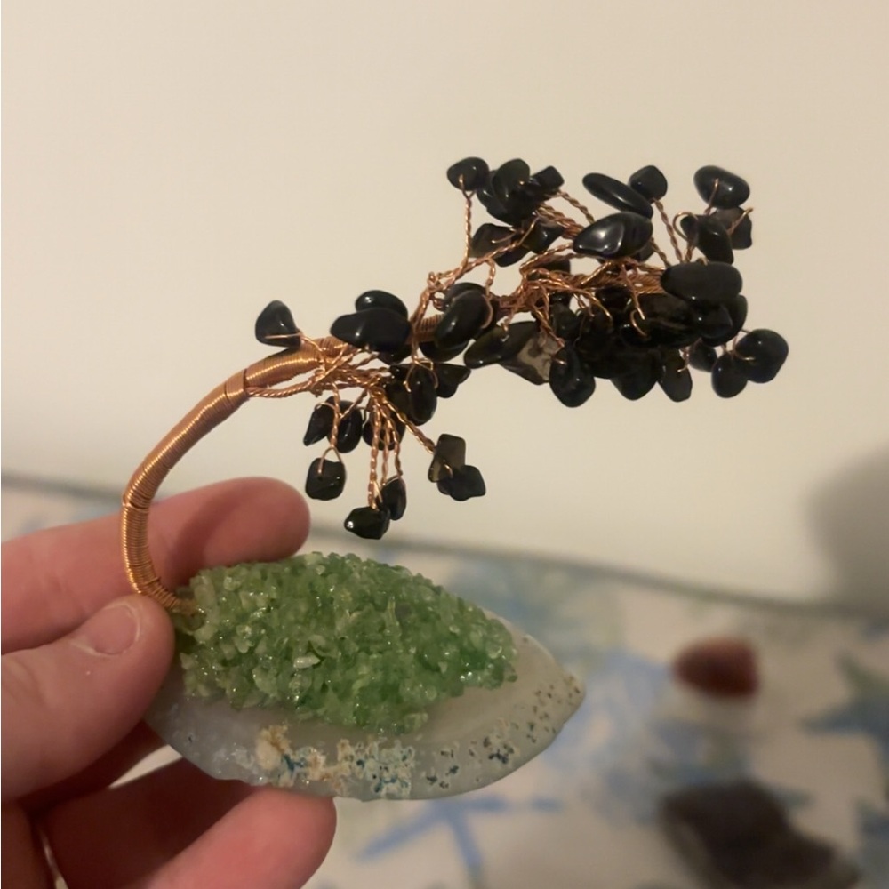 Obsidian Wire Bonsai Tree Sculpture